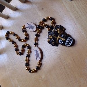 Zulu beaded new Orleans necklace ( black and gold)